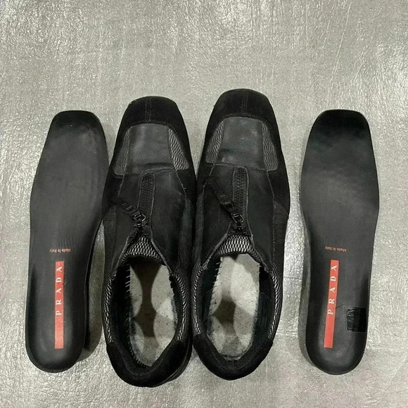 [38.5/US8.5]Vintage Prada Black Mixed Leather  Sneakers - Picture 4 of 11